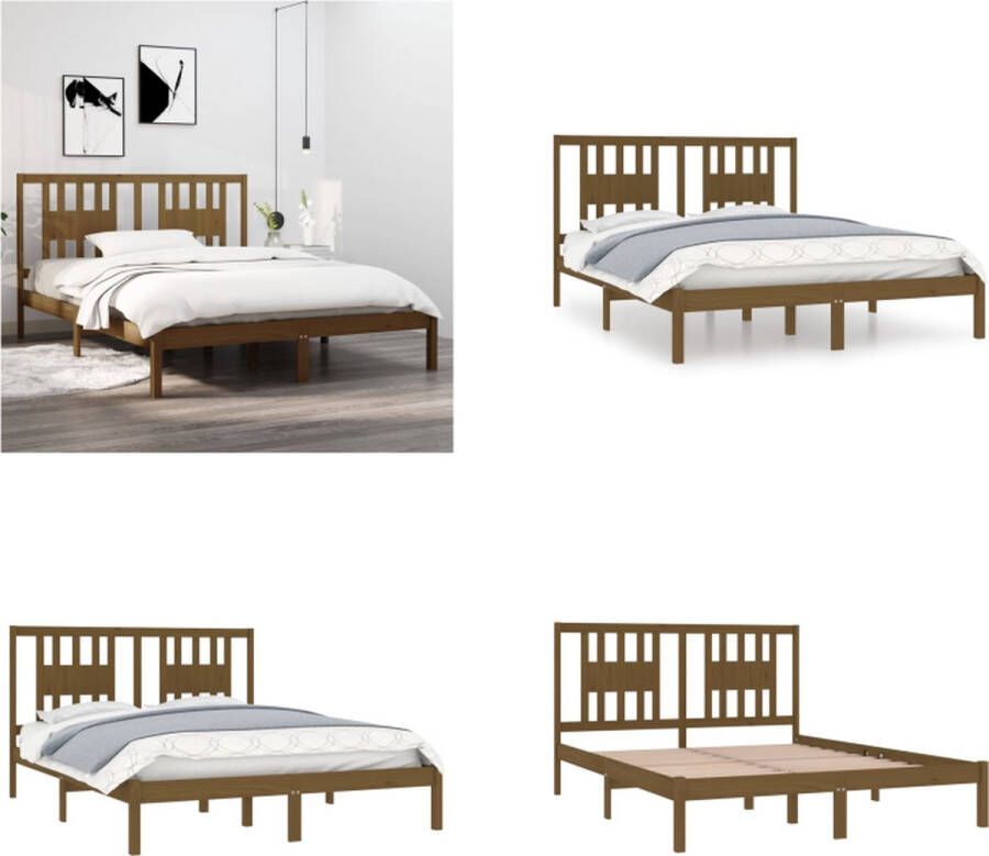 VidaXL Bedframe massief hout honingbruin 150x200 cm 5FT King Size Bedframe Bedframes Tweepersoonsbed Bed