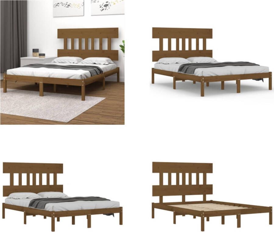 VidaXL Bedframe massief hout honingbruin 150x200 cm 5FT King Size Bedframe Bedframes Tweepersoonsbed Bed
