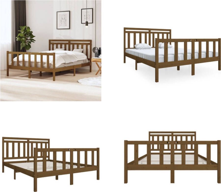 VidaXL Bedframe massief hout honingbruin 150x200 cm 5FT King Size Bedframe Bedframes Tweepersoonsbed Bed