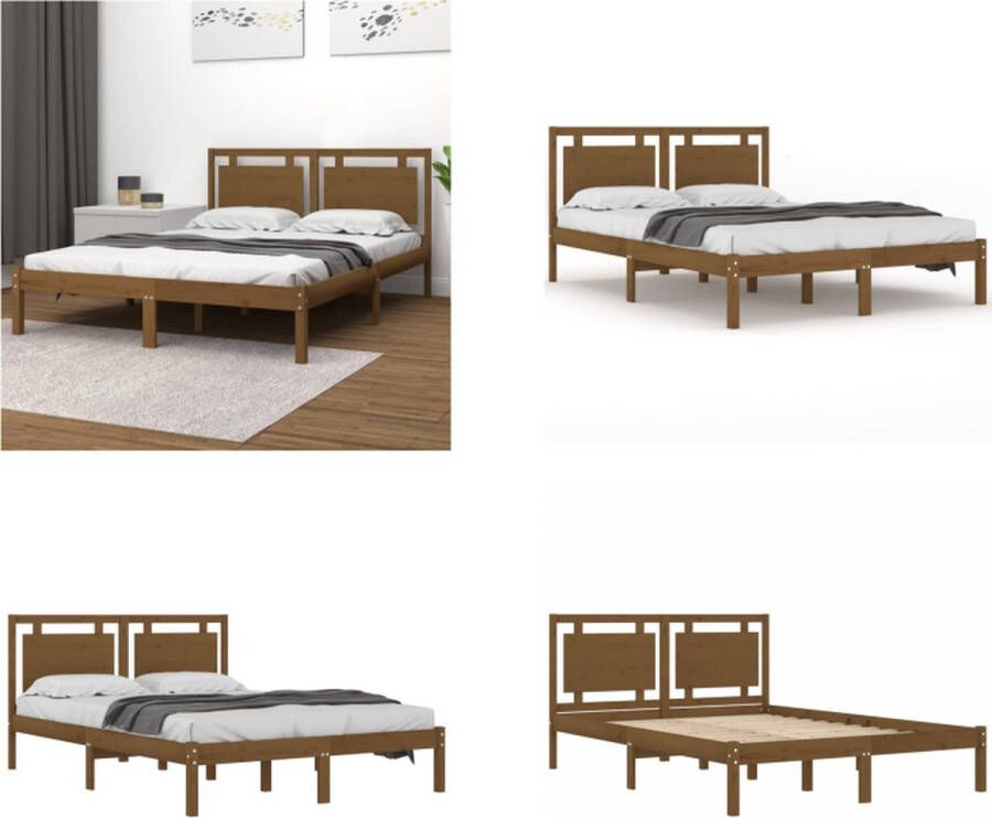 VidaXL Bedframe massief hout honingbruin 150x200 cm 5FT King Size Bedframe Bedframes Tweepersoonsbed Bed