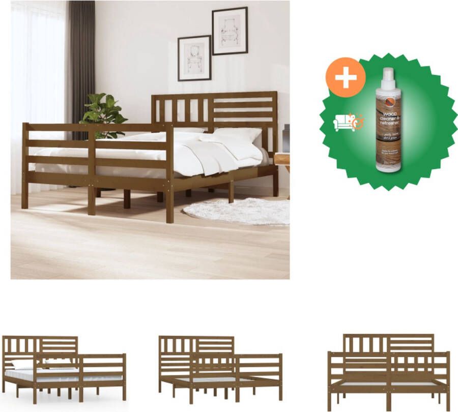 VidaXL Bedframe massief hout honingbruin 150x200cm 5FT King Size Bed Inclusief Houtreiniger en verfrisser