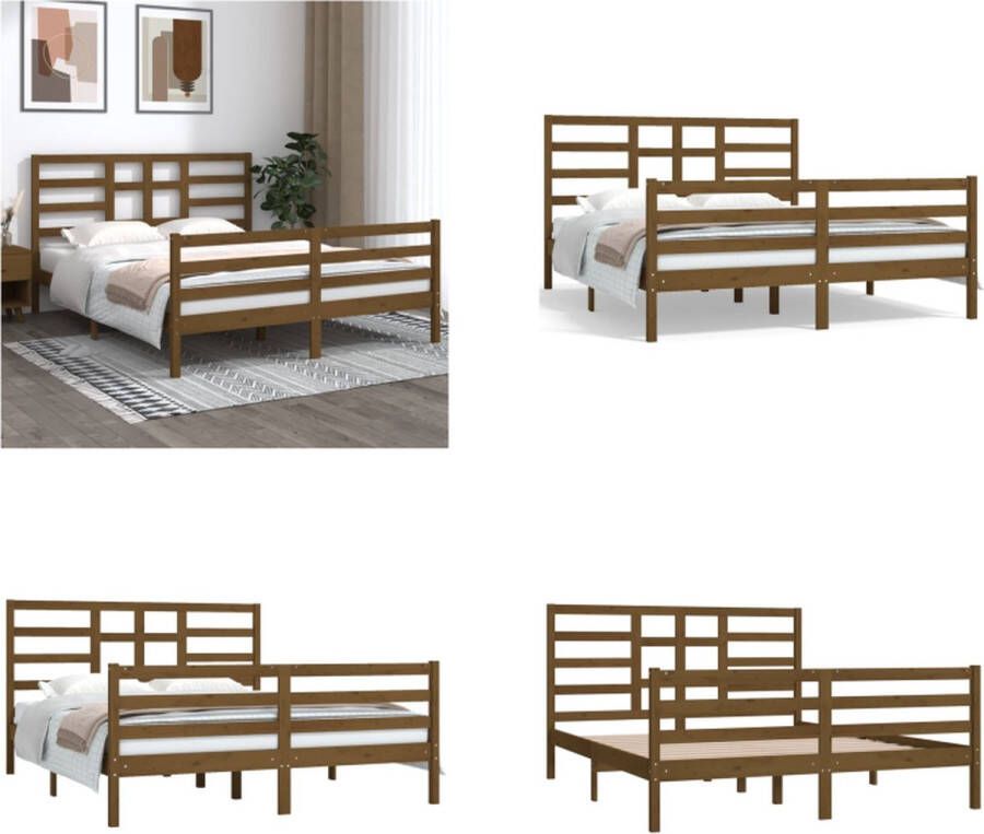 VidaXL Bedframe massief hout honingbruin 160x200 cm Bedframe Bedframes Bed Bedbodem - Foto 2
