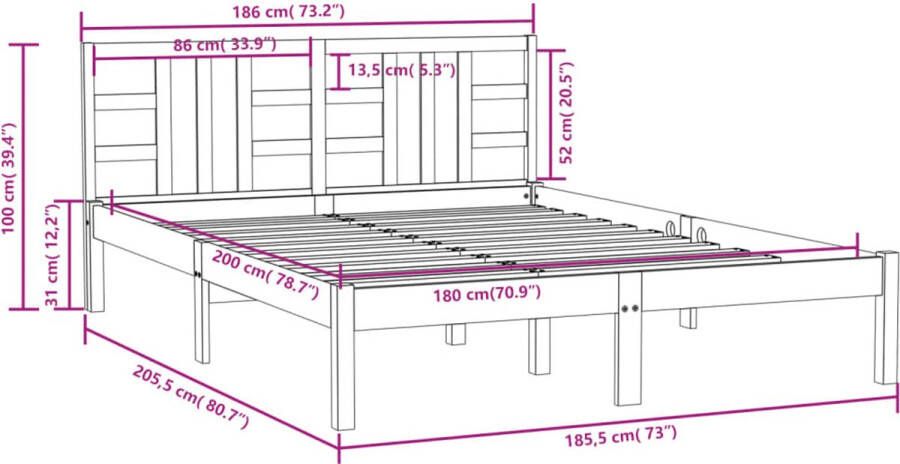 VidaXL -Bedframe-massief-hout-honingbruin-180x200-cm-6FT-Super-King - Foto 2