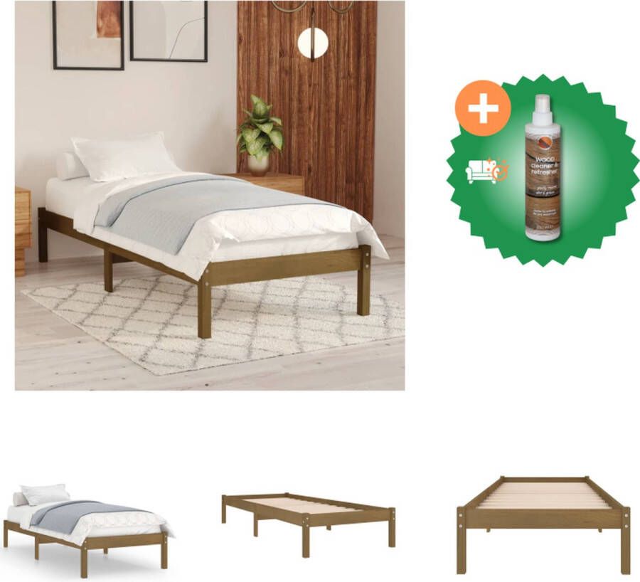 VidaXL Houten Bedframe eenpersoons 195.5 x 80.5 x 31 cm Stabiel en Rustiek Geschikt voor 75 x 190 cm matras (Honingbruin) Bed Inclusief Houtreiniger en verfrisser - Foto 3