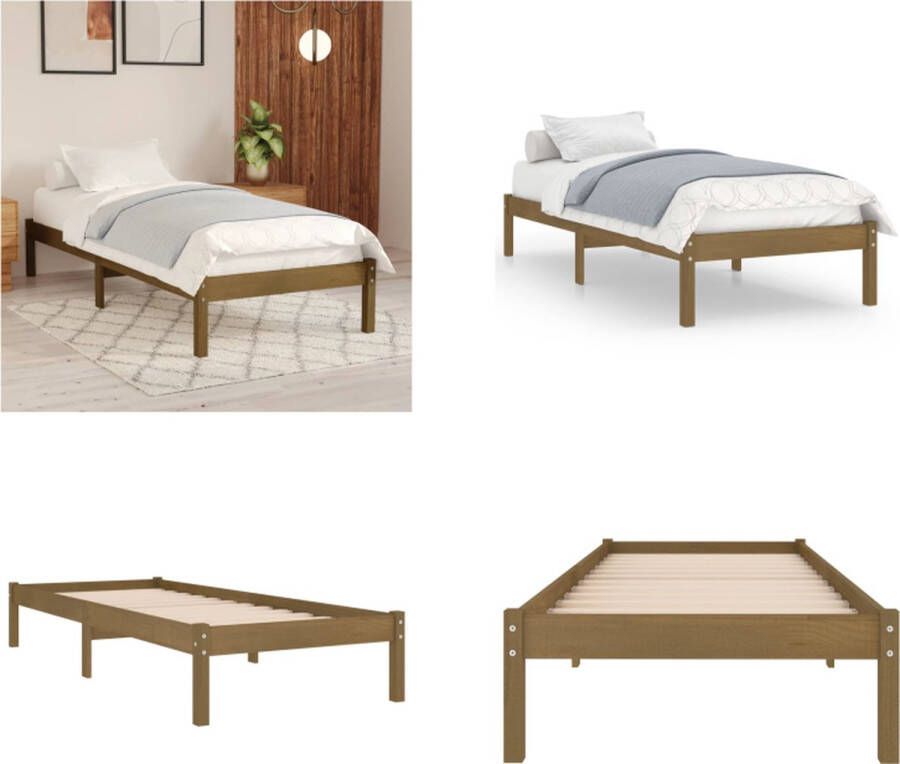 VidaXL Bedframe massief hout honingbruin 75x190 cm 2FT6 Small Single Bedframe Bed Frame Bed Frames