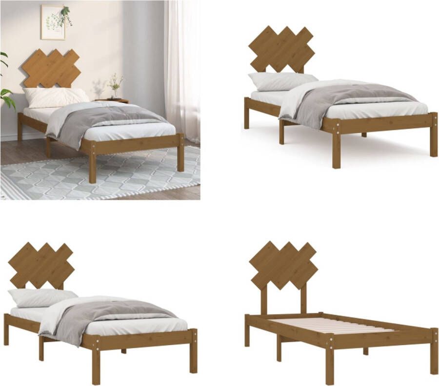 VidaXL Bedframe massief hout honingbruin 75x190 cm 2FT6 Small Single Bedframe Bedframes Bed Bedbodem