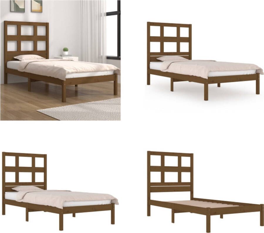 VidaXL Bedframe massief hout honingbruin 75x190 cm 2FT6 Small Single Bedframe Bedframes Bed Bedbodem