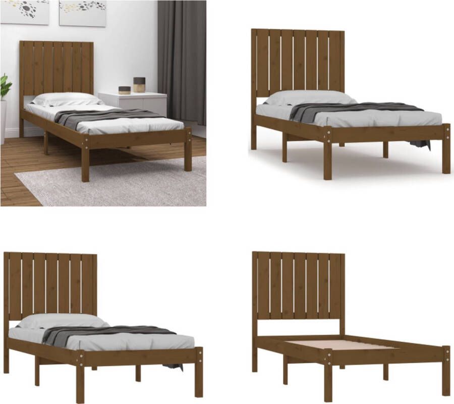 VidaXL Bedframe massief hout honingbruin 75x190 cm 2FT6 Small Single Bedframe Bedframes Bed Bedbodem