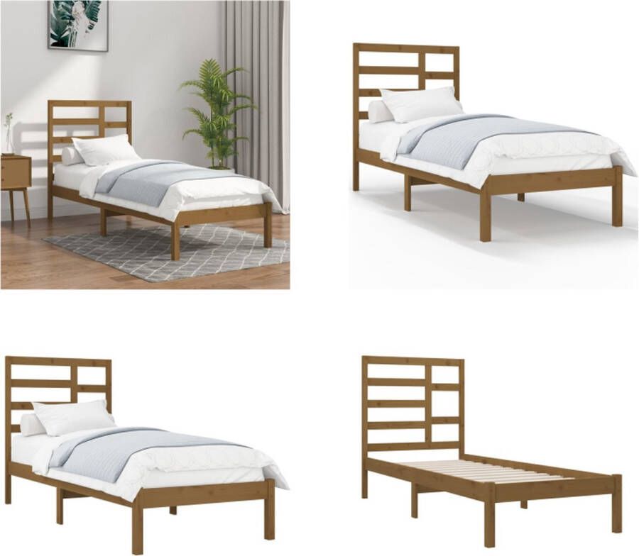 VidaXL Bedframe massief hout honingbruin 75x190 cm 2FT6 Small Single Bedframe Bedframes Bed Bedbodem