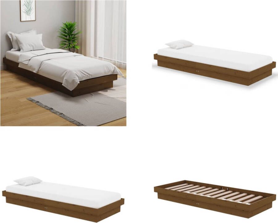 VidaXL Bedframe massief hout honingbruin 75x190 cm 2FT6 Small Single Bedframe Bedframes Eenpersoonsbed Bed
