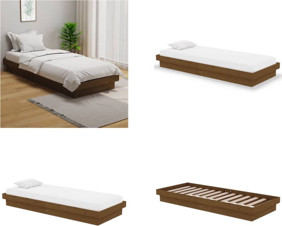 vidaXL Bedframe massief hout honingbruin 75x190 cm 2FT6 Small Single Bedframe Bedframes Eenpersoonsbed Bed