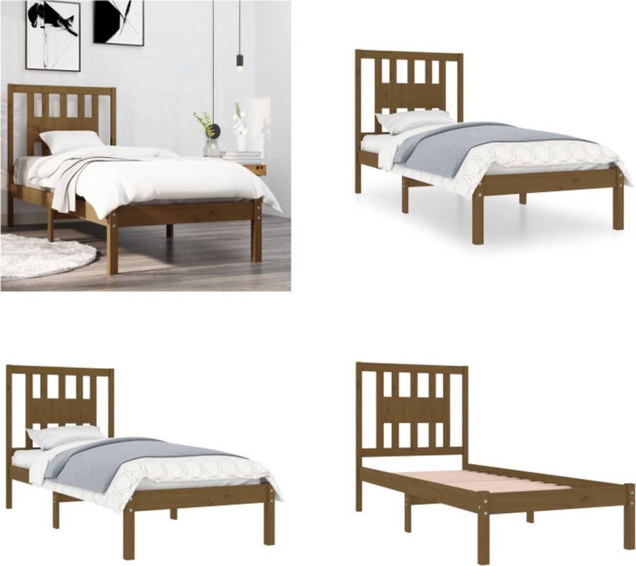 VidaXL Bedframe massief hout honingbruin 75x190 cm 2FT6 Small Single Bedframe Bedframes Eenpersoonsbed Bed