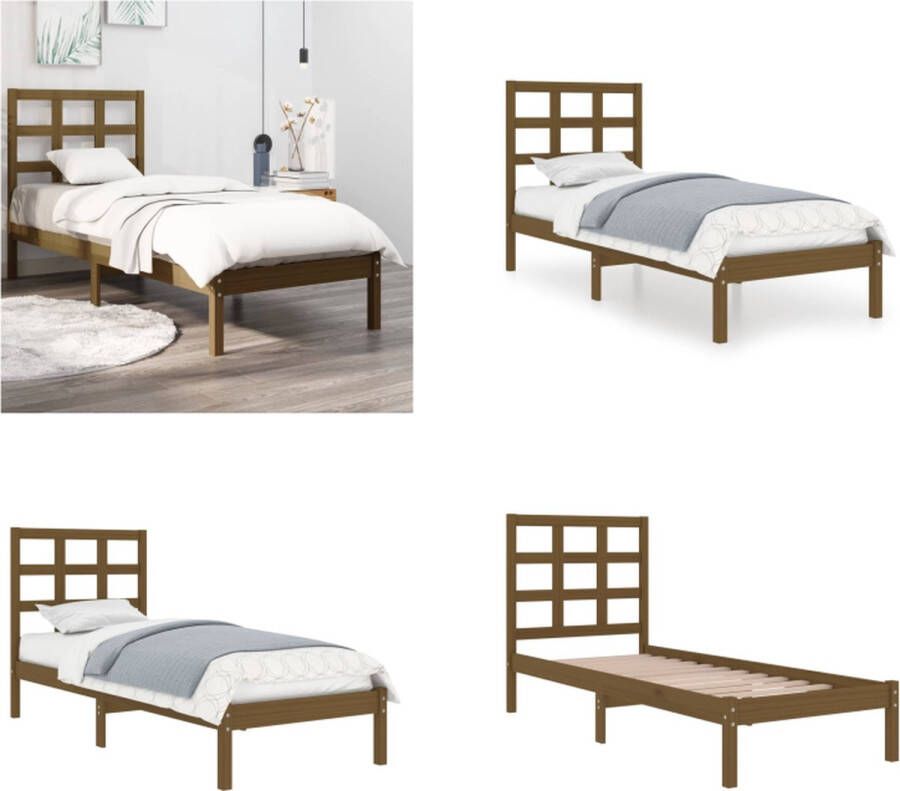 VidaXL Bedframe massief hout honingbruin 75x190 cm 2FT6 Small Single Bedframe Bedframes Eenpersoonsbed Bed