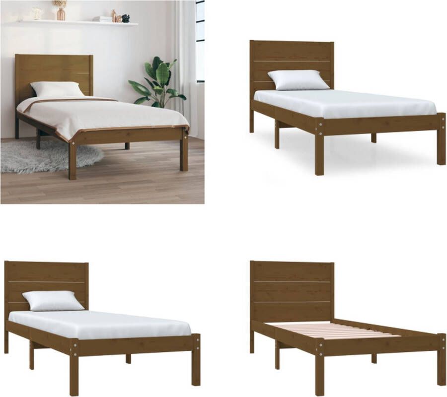 VidaXL Bedframe massief hout honingbruin 75x190 cm 2FT6 Small Single Bedframe Bedframes Eenpersoonsbed Bed