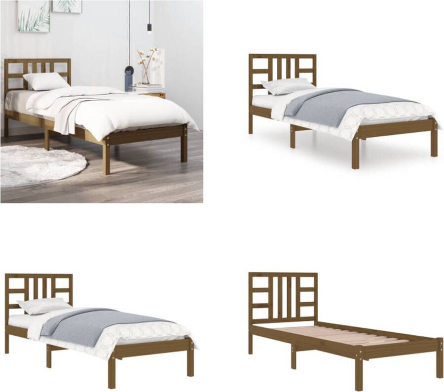 VidaXL Bedframe massief hout honingbruin 75x190 cm 2FT6 Small Single Bedframe Bedframes Eenpersoonsbed Bed