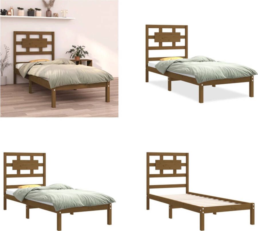 VidaXL Bedframe massief hout honingbruin 75x190 cm 2FT6 Small Single Bedframe Bedframes Eenpersoonsbed Bed