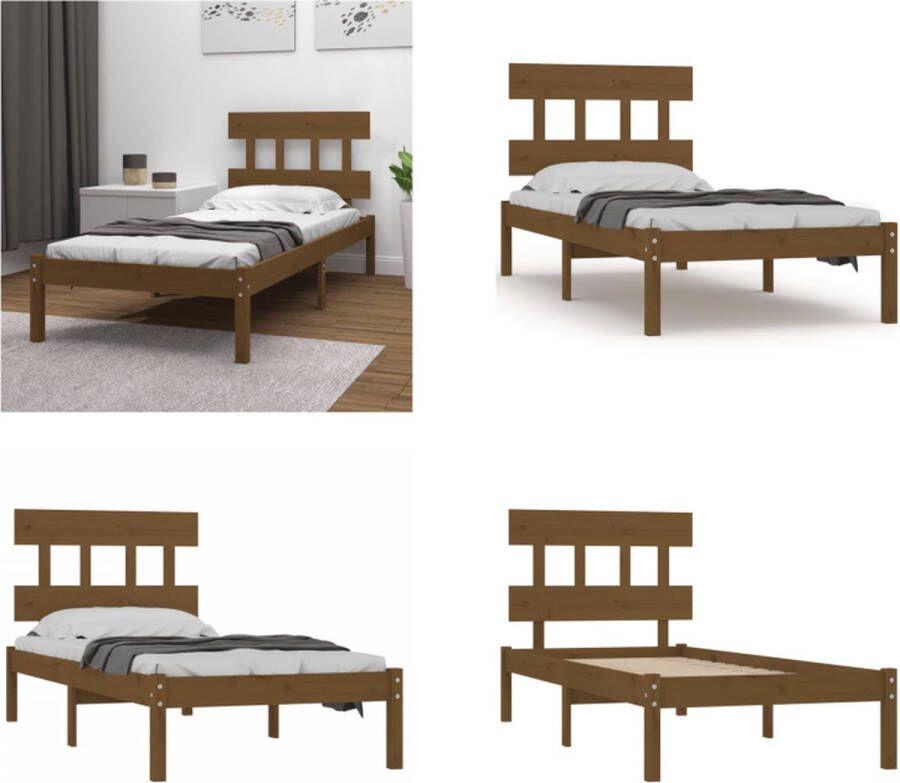 VidaXL Bedframe massief hout honingbruin 75x190 cm 2FT6 Small Single Bedframe Bedframes Eenpersoonsbed Bed