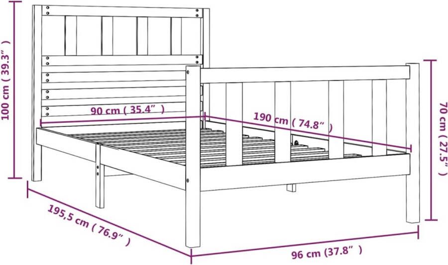 VidaXL -Bedframe-massief-hout-honingbruin-90x190-cm-3FT-single - Foto 2