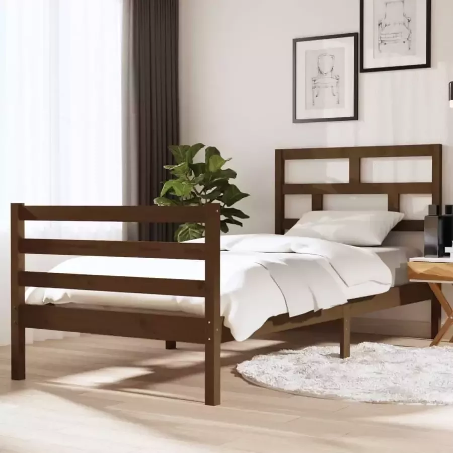 VidaXL Bedframe massief hout honingbruin 90x190 cm 3FT Single - Foto 1