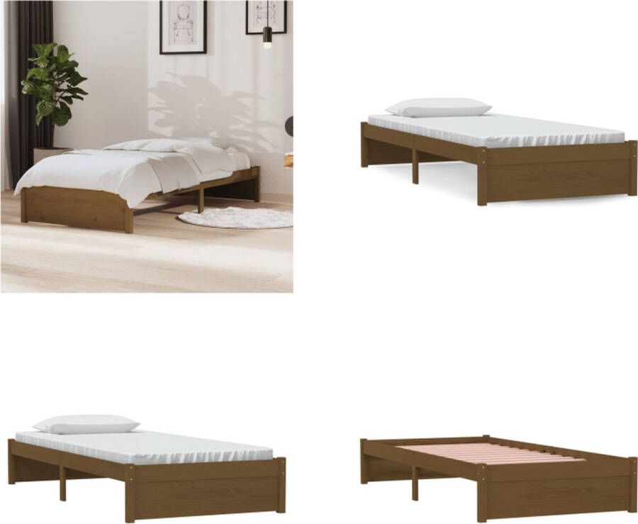 VidaXL Bedframe massief hout honingbruin 90x190 cm 3FT Single Bedframe Bedframes Bed Bedbodem - Foto 3