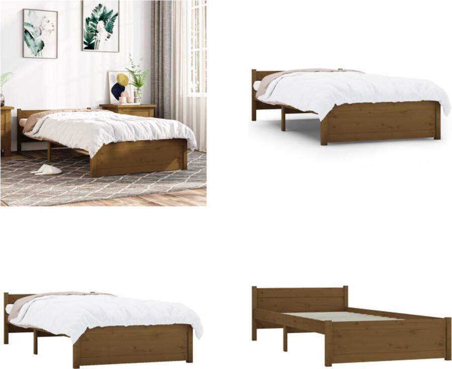 VidaXL Bedframe massief hout honingbruin 90x190 cm 3FT Single Bedframe Bedframes Bed Bedbodem - Foto 2