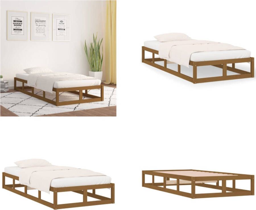 VidaXL Bedframe massief hout honingbruin 90x190 cm 3FT Single Bedframe Bedframes Bed Bedbodem