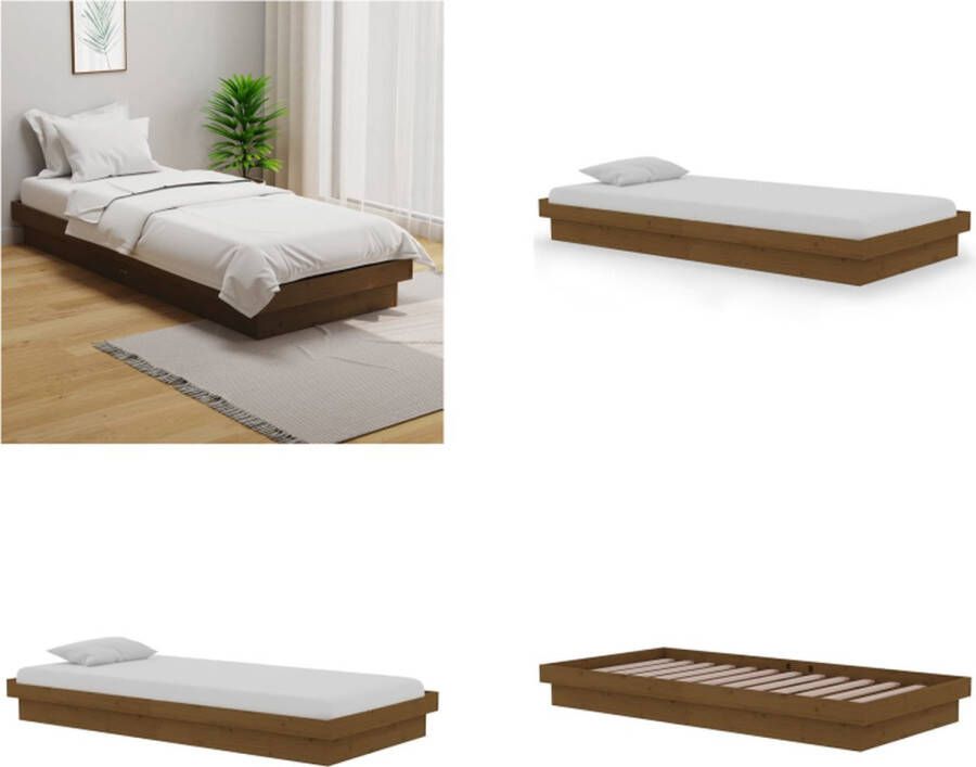 VidaXL Bedframe massief hout honingbruin 90x190 cm 3FT Single Bedframe Bedframes Eenpersoonsbed Bed