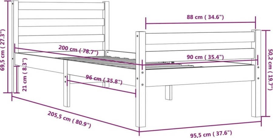 VidaXL -Bedframe-massief-hout-honingbruin-90x200-cm - Foto 3