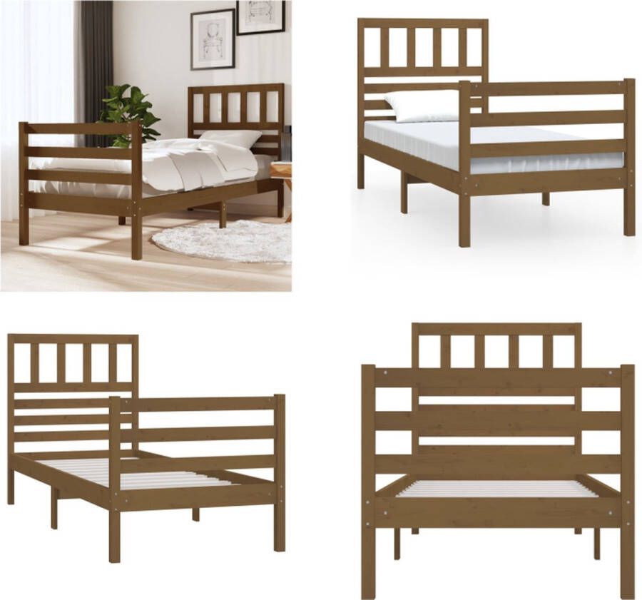 VidaXL Bedframe massief hout honingbruin 90x200 cm Bedframe Bedframes Eenpersoonsbed Bed