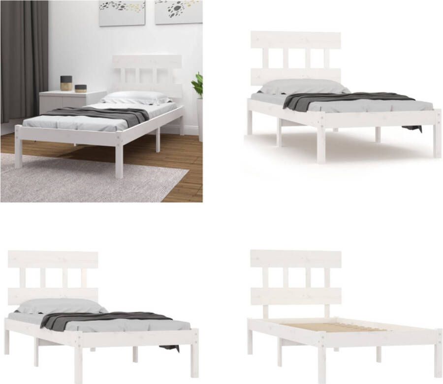 VidaXL Bedframe massief hout wit 100x200 cm Bedframe Bedframes Eenpersoonsbed Bed