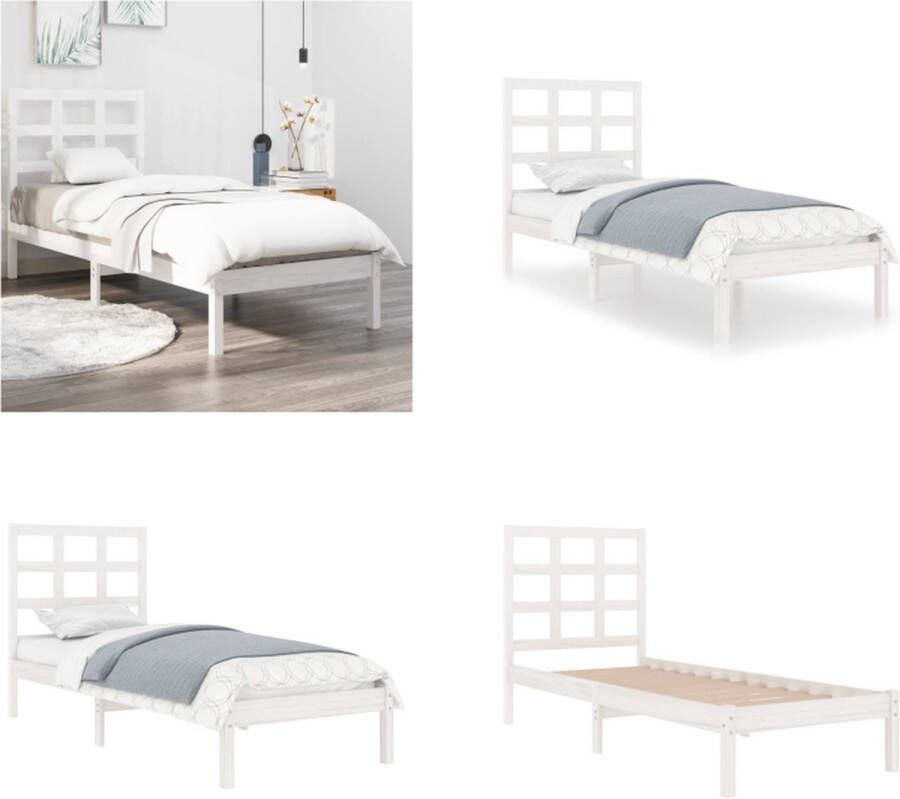 VidaXL Bedframe massief hout wit 100x200 cm Bedframe Bedframes Eenpersoonsbed Bed - Foto 2