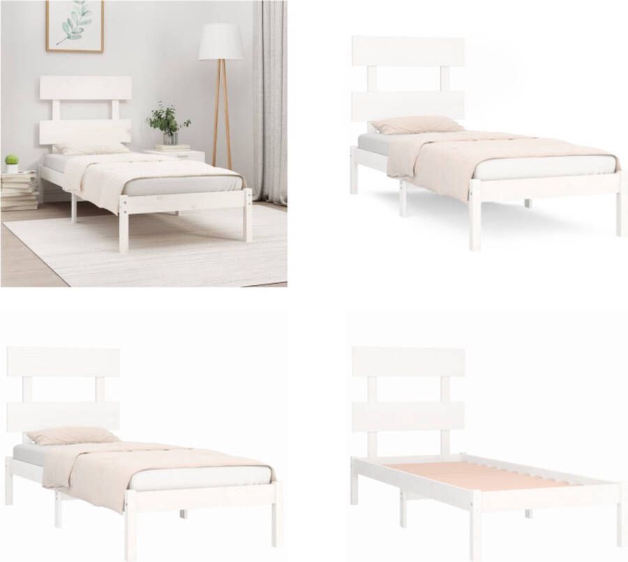 VidaXL Bedframe massief hout wit 100x200 cm Bedframe Bedframes Eenpersoonsbed Bed - Foto 2