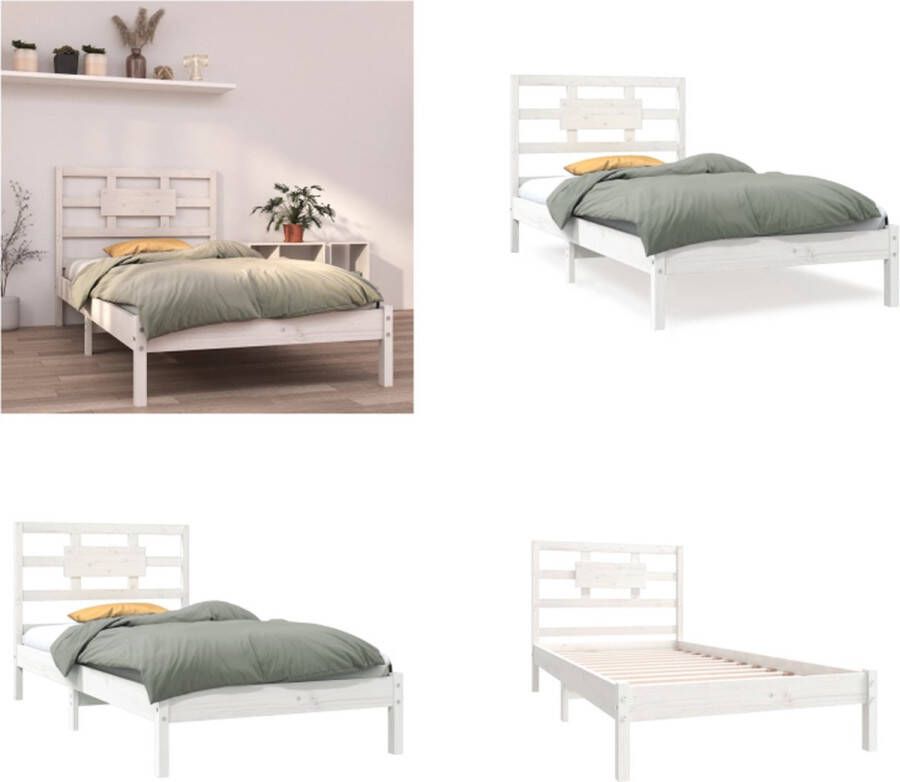 VidaXL Bedframe massief hout wit 100x200 cm Bedframe Bedframes Eenpersoonsbed Bed