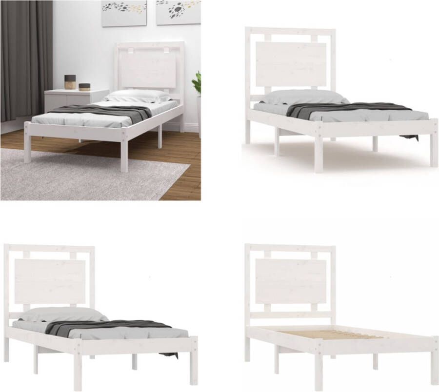 VidaXL Bedframe massief hout wit 100x200 cm Bedframe Bedframes Eenpersoonsbed Bed