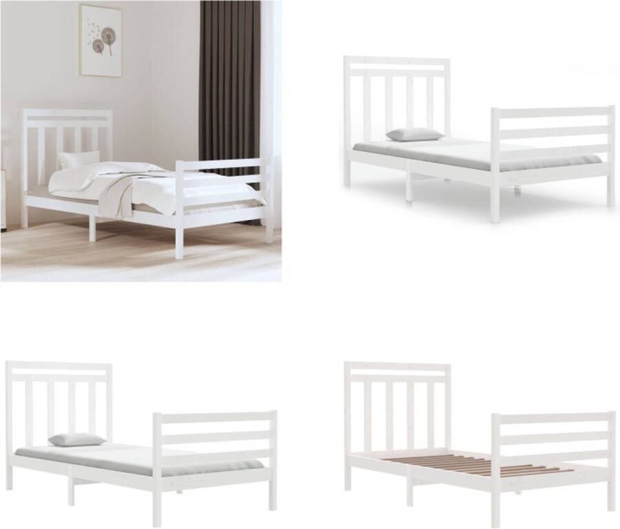 vidaXL Bedframe massief hout wit 100x200 cm Bedframe Bedframes Eenpersoonsbed Bed