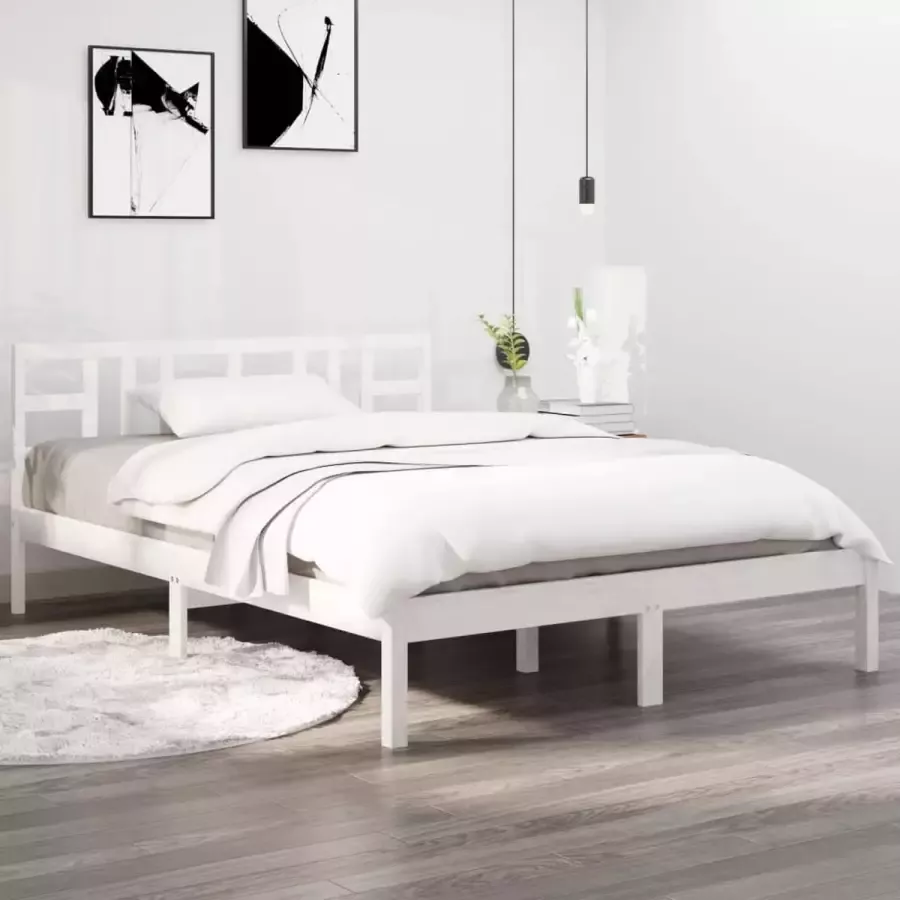 VidaXL -Bedframe-massief-hout-wit-120x190-cm-4FT-Small-Double - Foto 1