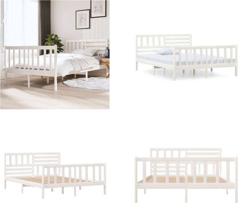 The Living Store Bedframe Grenenhout 195.5 x 125.5 x 31 cm Wit Houten Bedframe Grenenhout Massief Hout Bed Enkel Bed Tweepersoonsbed - Foto 6
