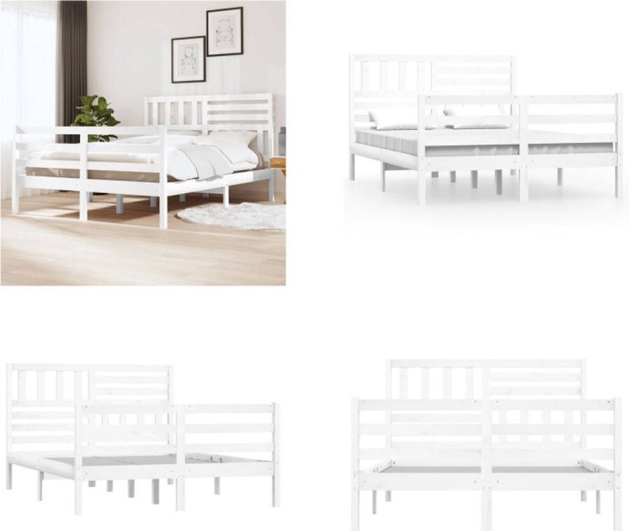 The Living Store Bedframe Grenenhout 195.5 x 125.5 x 31 cm Wit Houten Bedframe Grenenhout Massief Hout Bed Enkel Bed Tweepersoonsbed - Foto 9