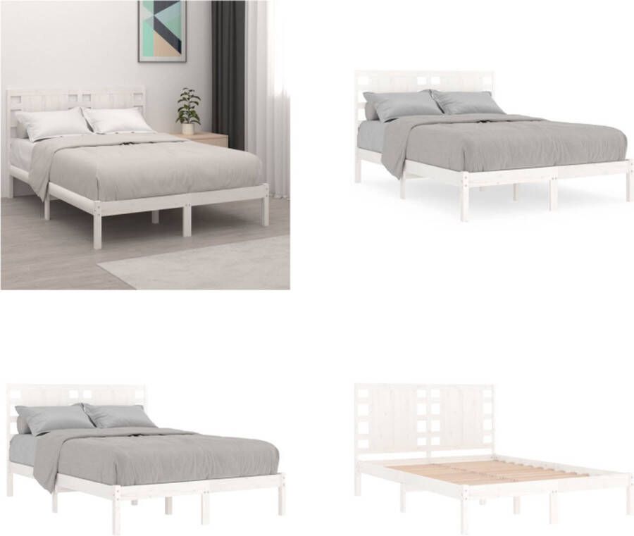 The Living Store Bedframe Grenenhout 195.5 x 125.5 x 31 cm Wit Houten Bedframe Grenenhout Massief Hout Bed Enkel Bed Tweepersoonsbed - Foto 8