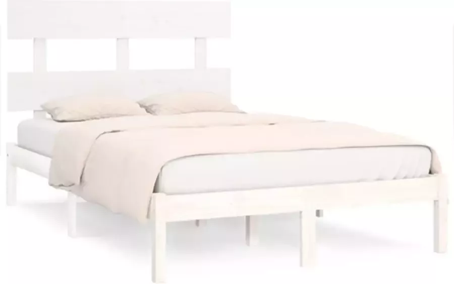 VidaXL -Bedframe-massief-hout-wit-135x190-cm-4FT6-Double - Foto 3