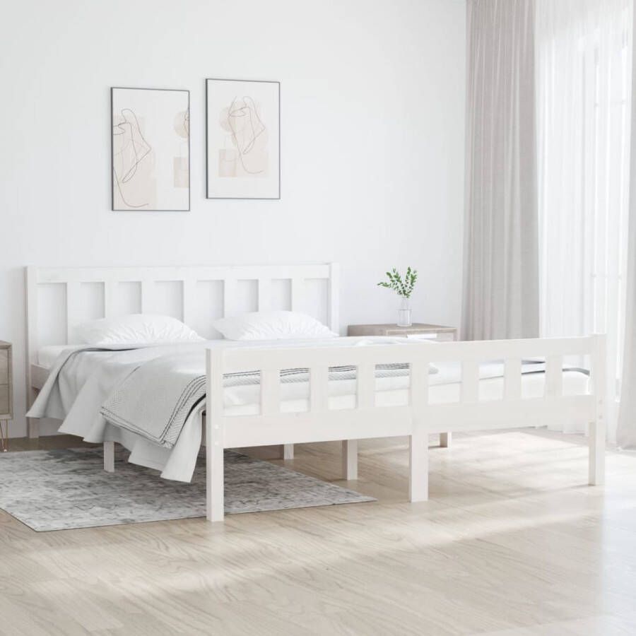 VidaXL -Bedframe-massief-hout-wit-135x190-cm-4FT6-Double - Foto 5