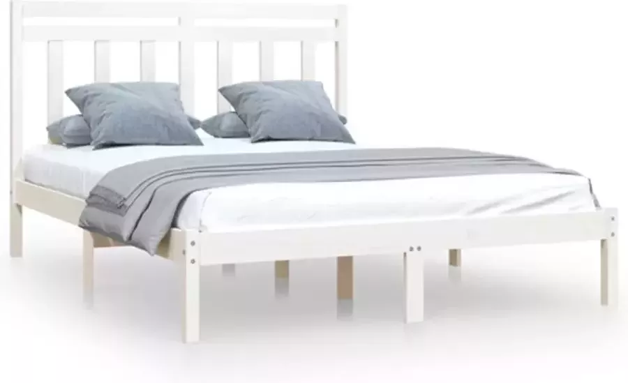 VidaXL -Bedframe-massief-hout-wit-135x190-cm-4FT6-Double - Foto 2