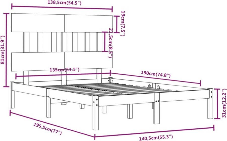 VidaXL -Bedframe-massief-hout-wit-135x190-cm-4FT6-Double - Foto 11