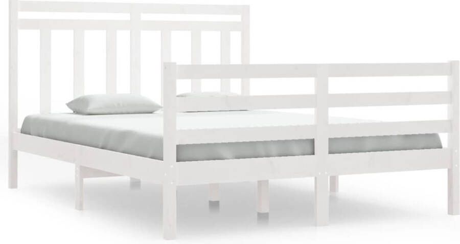 VidaXL -Bedframe-massief-hout-wit-135x190-cm-4FT6-Double - Foto 3