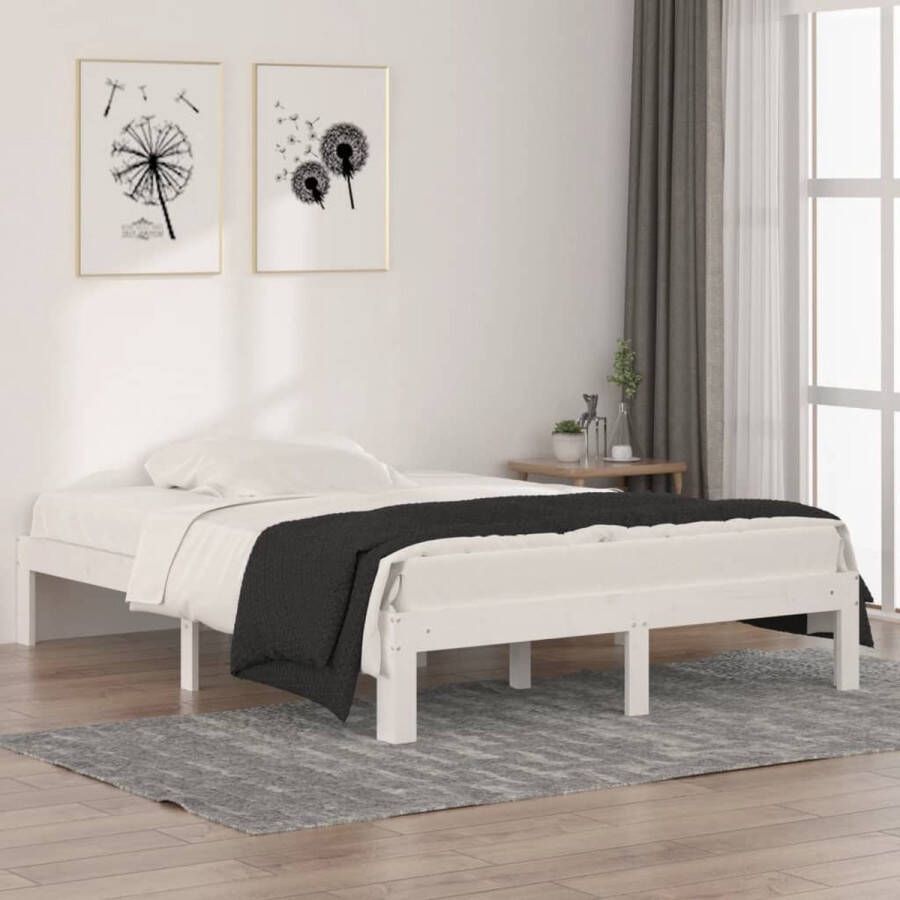 VidaXL -Bedframe-massief-hout-wit-135x190-cm-4FT6-double