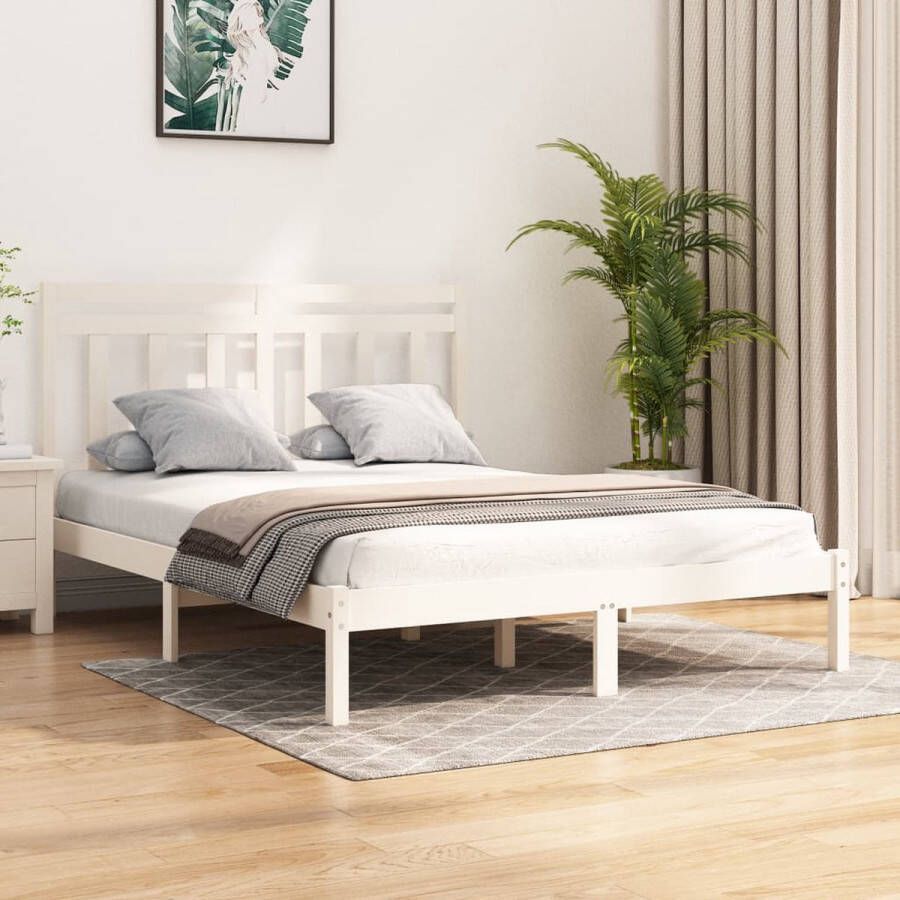 VidaXL -Bedframe-massief-hout-wit-135x190-cm-4FT6-Double - Foto 1