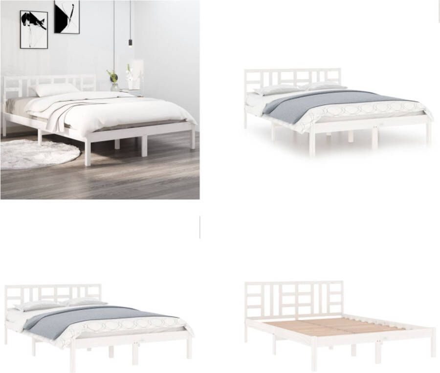 VidaXL Bedframe massief hout wit 140x190 cm Bedframe Bedframes Tweepersoonsbed Bed