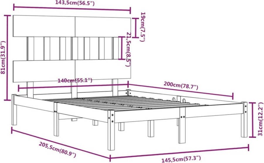 VidaXL -Bedframe-massief-hout-wit-140x200-cm - Foto 2