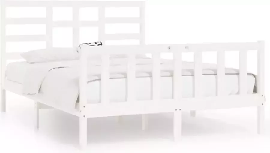 VidaXL -Bedframe-massief-hout-wit-150x200-cm-5FT-King-Size - Foto 3