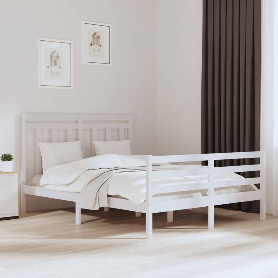 VidaXL -Bedframe-massief-hout-wit-150x200-cm-5FT-King-Size - Foto 1